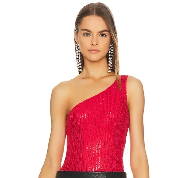 Super down (NWT) remi one shoulder bodysuit (red) - Picture 2 of 5